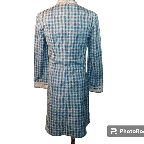 Tory Burch Blue Sonda Tie-Dye Stretch Tunic Mini Dress Size 2 Tunic Caftan Boho - Picture 7 of 13